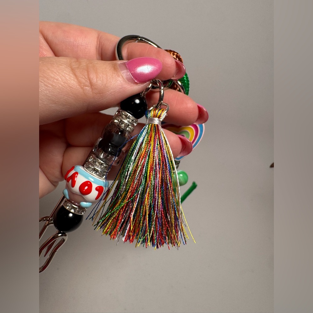 Boho Beaded LOVE Heart Bag Charm | Colorful Beads, Tassel & Rope Details - Picture 12 of 14